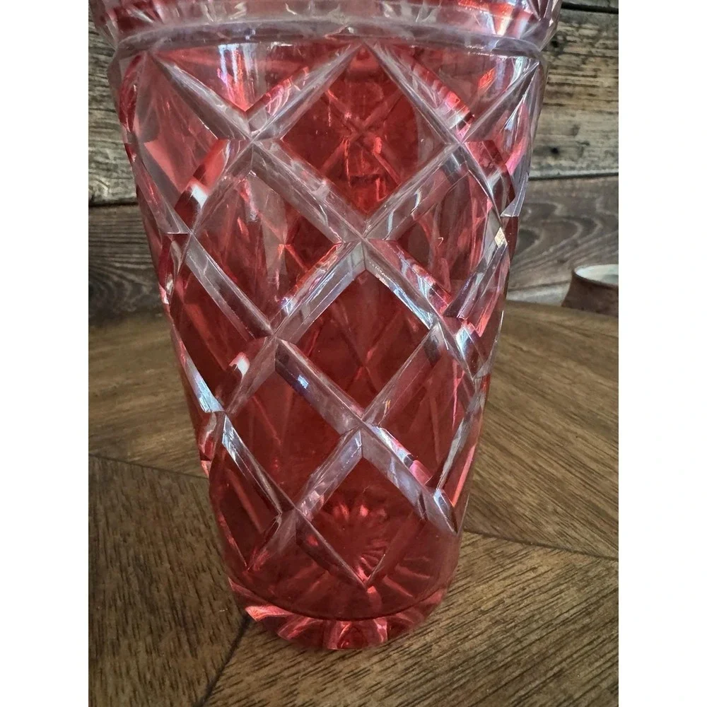 Vintage Bohemian Cranberry Cased Cut to Clear Crystal Vase {310}